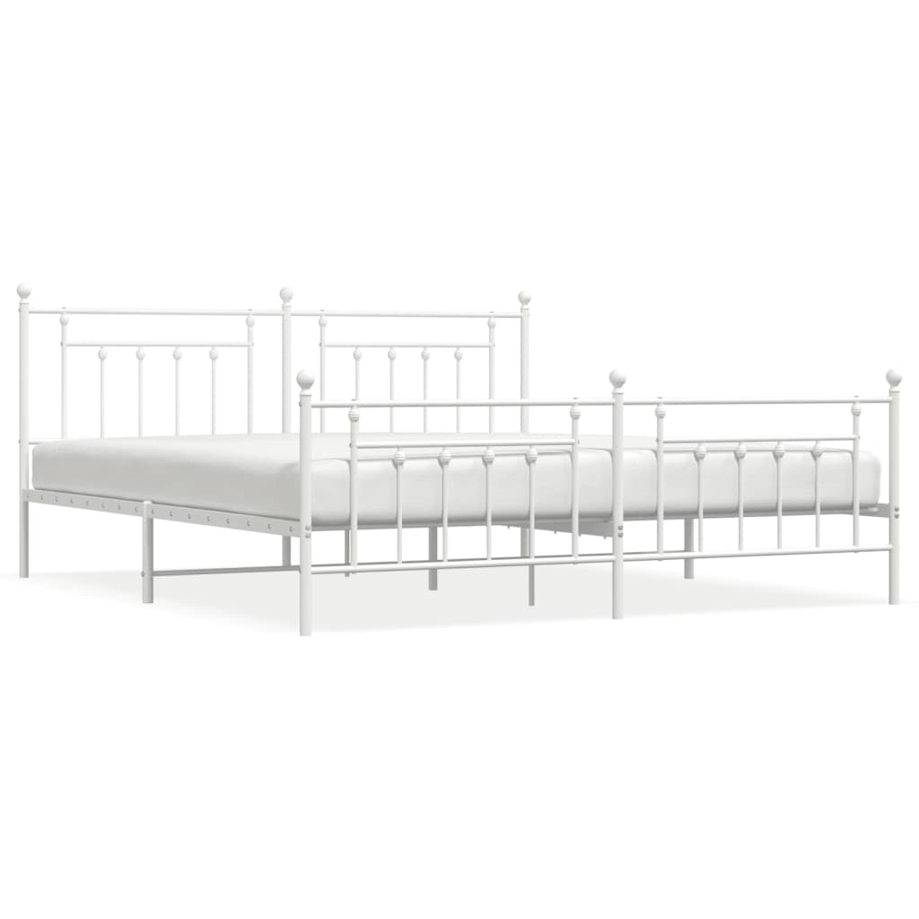 Vidaxl Metal Bed Frame with Headboard and Footboard, White, 200X200 Cm