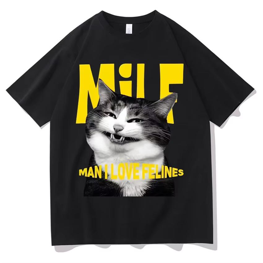 Funny El Gato Meme Cat Graphic MILF Man I Love Felines Short Sleeve T-Shirt Summer Casual Fashion Hip-hop High Quality T Shir... S разноцветный