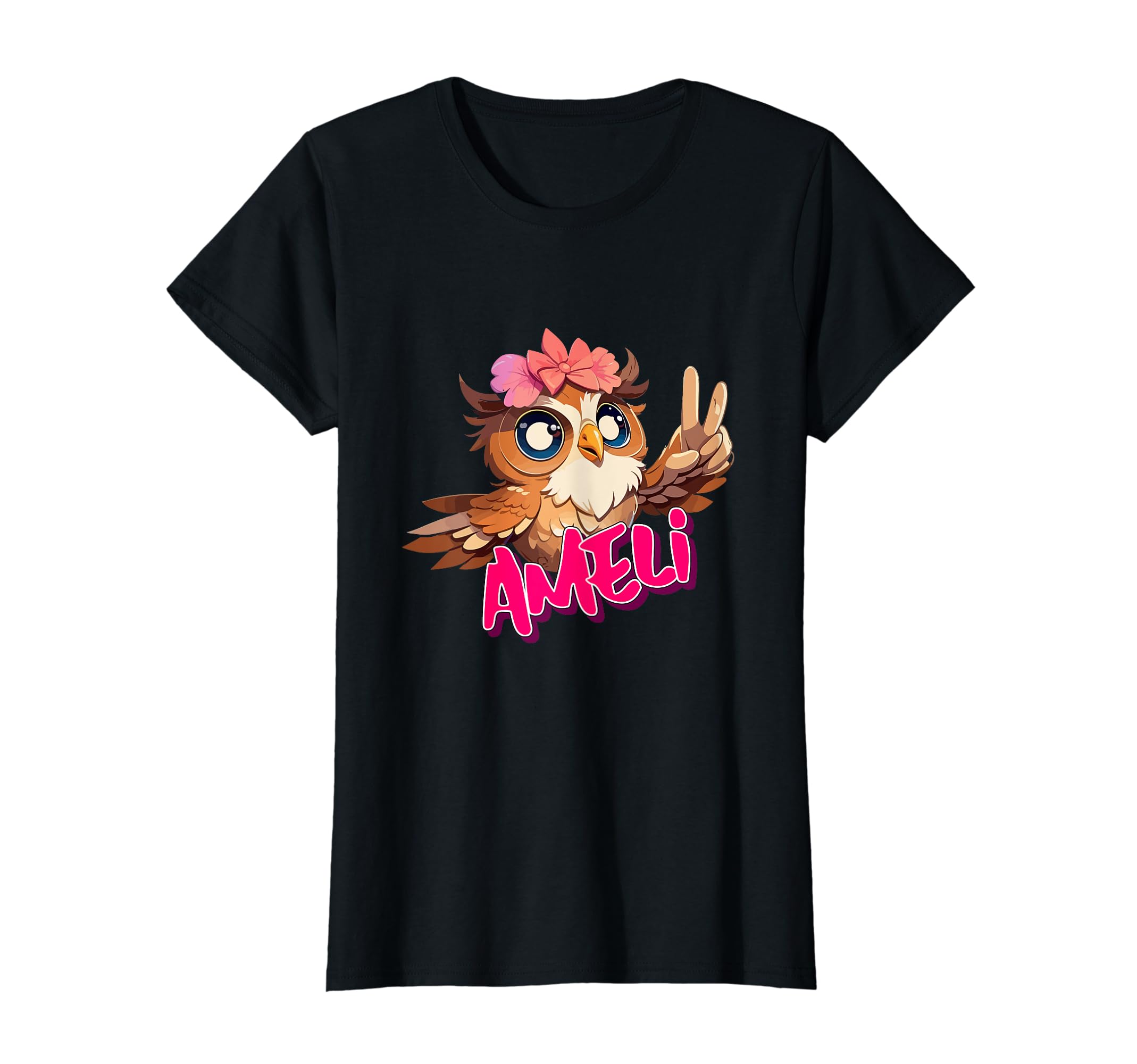 

AMELI - Adorable girl name with cute OWL T-shirt