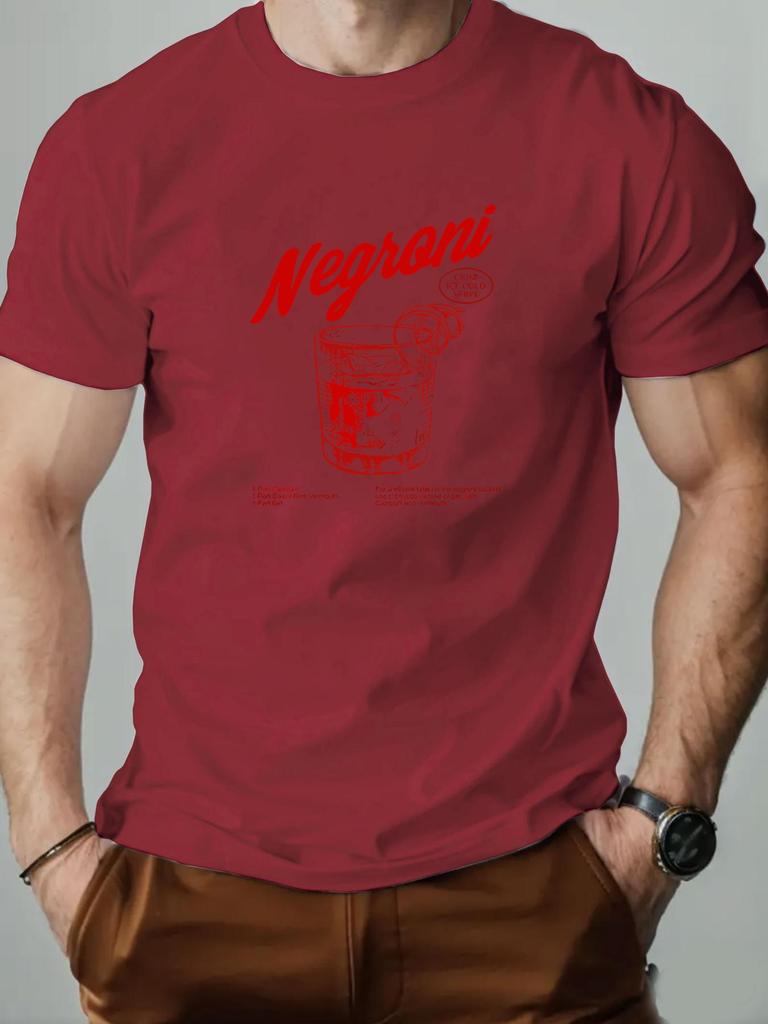 2025 New Mens Cotton Short Sleeve Tshirt Negroni Cocktail Graphic Print Black Casual Fashion Top For Daily  Party Wear