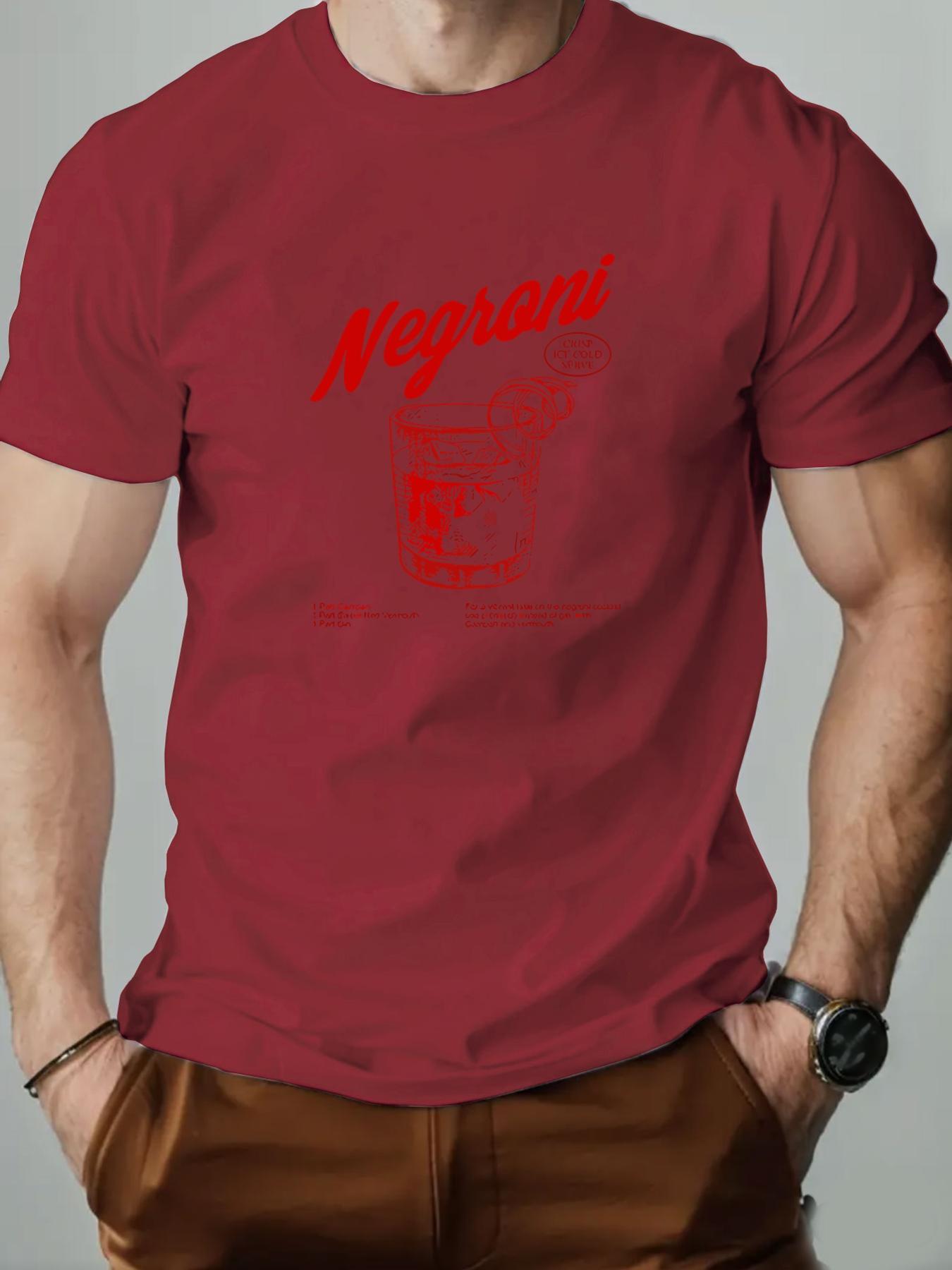

2025 New Mens Cotton Short Sleeve Tshirt Negroni Cocktail Graphic Print Black Casual Fashion Top For Daily Party Wear S