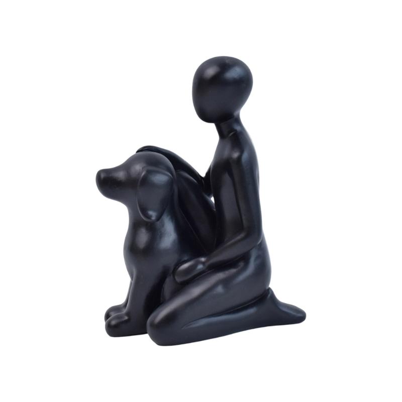 Resin Figurine Man and Dog Sculpture Collectible Ornament Gift for Dog Lover Living Room Bedroom Desktop Shelf Display