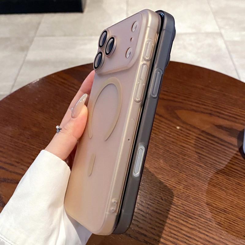 Lüks Ultra İnce Mat Şeffaf Magsafe Kılıf iPhone 17 Air 16 15 14 Plus 13 12 11 Pro Max için Manyetik Kablosuz Şarj Kapağı