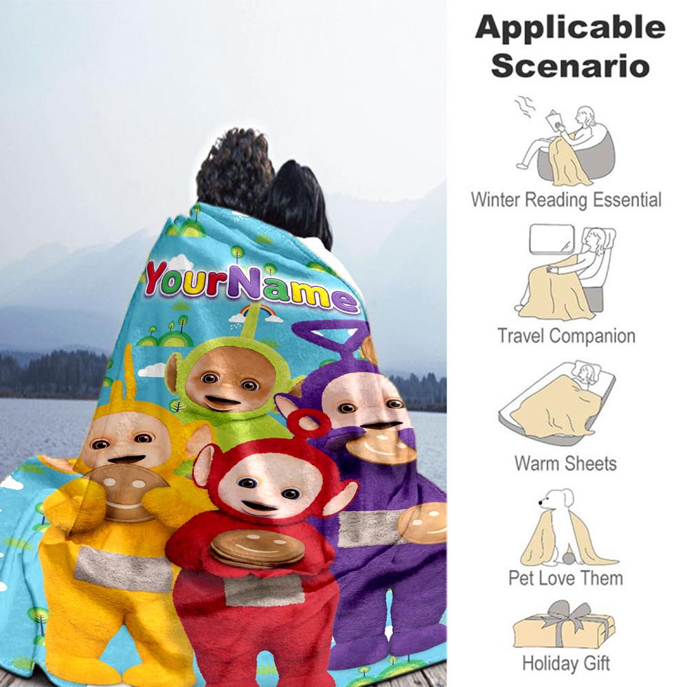 Teletubbies Personalized Name Blanket Lightweight Customizable Blanket Warmthful Decor for Bed Nap Chair Office Chair All-Season Use