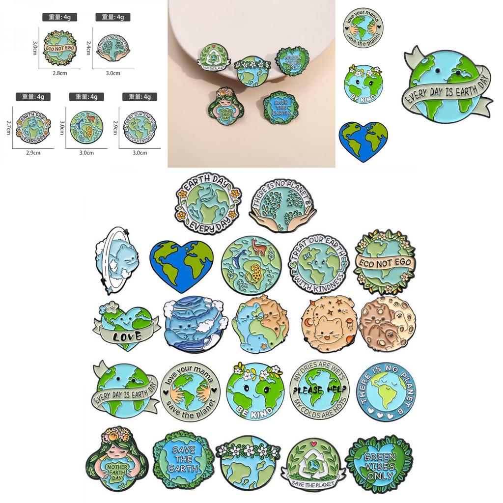 Creative Eco-friendly Alloy Badge Cartoon Earth Shaped Brooch Set For All Seasons