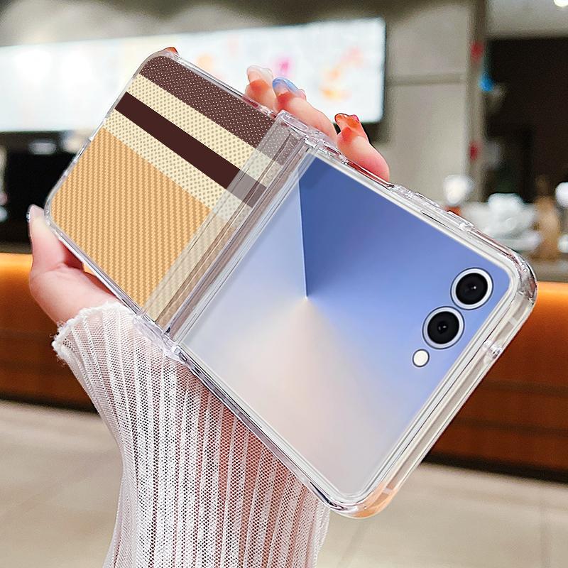 Woven Texture Printed Phone Case For Samsung Galaxy Z Flip 7 FE 6 5 4 3 5G Folding Hard PC Clear Cover For Samsung Z Flip7 Flip6
