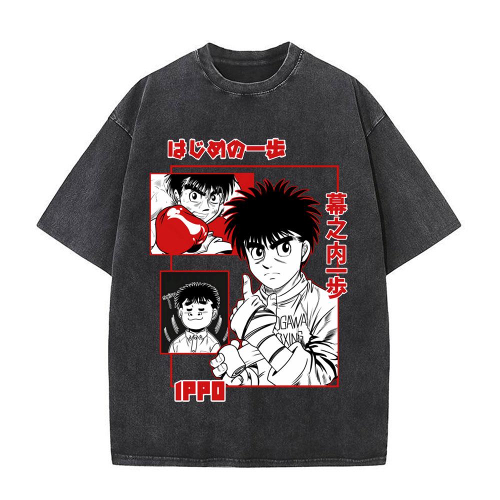 Anime Hajime No Ippo Siłownia Bokserska Kamogawa Koszulki Washed Makunouchi Takamura KGB Koszulki Odzież Męska Codzienna Bawełniana Koszulka