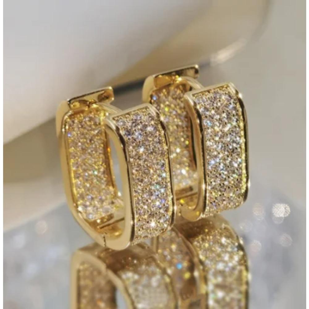 2025 Trendy Crystal Zircon Geometric Flower Rhinestone Hoop Earrings Classic Party Wedding Gift Zircon