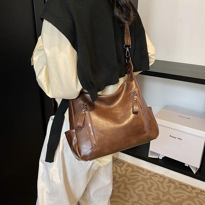 Textured Large-capacity Multi-zipper Bag 2025 New Autumn and Winter Casual Simple Shoulder Commuter Tote Messenger Women's Bag