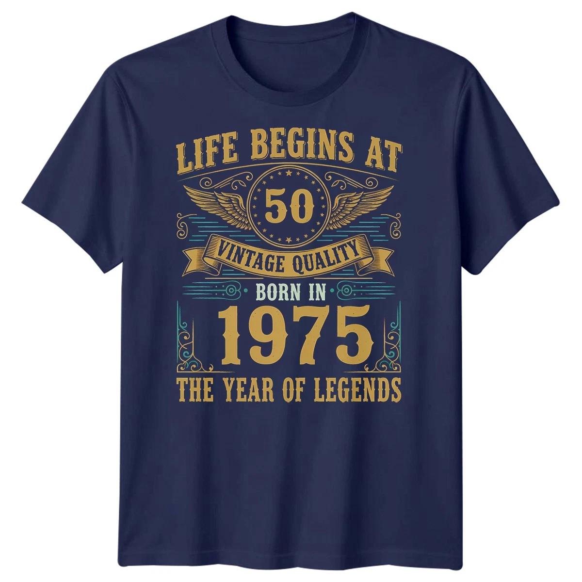 Life Begins At 50 Born In 1975 50th Birthday Mens T-Shirt Retro S
