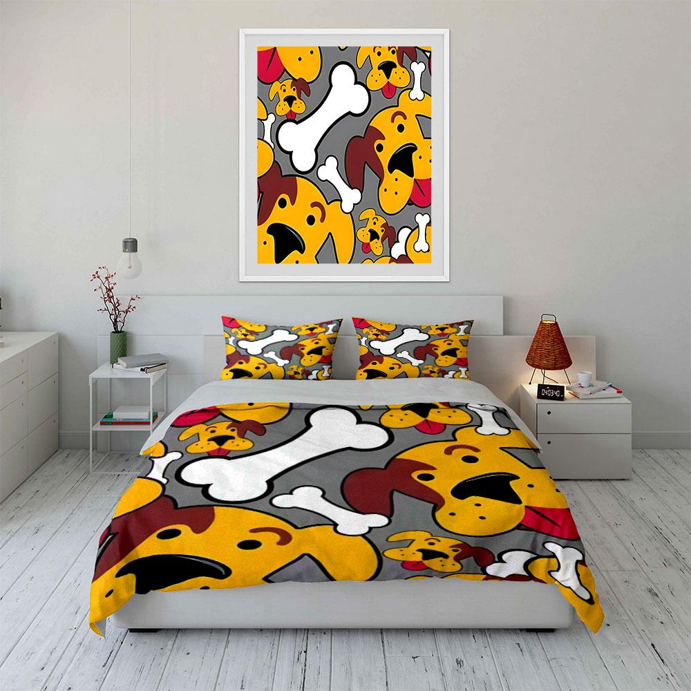 Dog Themed Three-Piece Set Design Kid'S And Adults' Bedroom Decor, Exquisite Three-Piece Bedding Set Gift