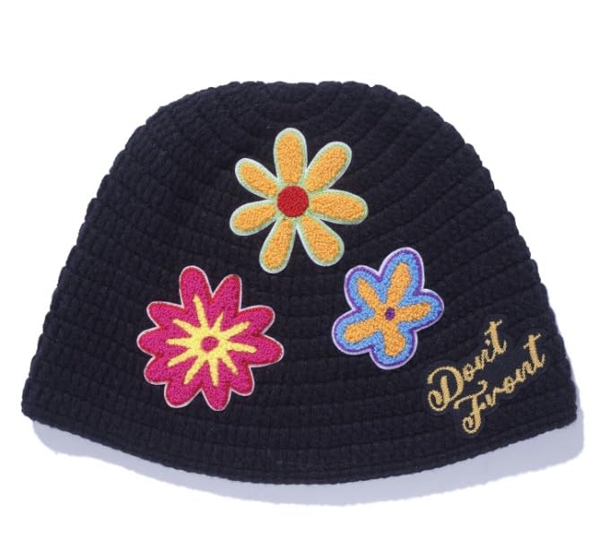 

[Очень большой] Шапка ВЯЗАНАЯ ШАПКА С ЦВЕТКОМ КРЮЧКОМ Мужская ЧЕРНАЯ