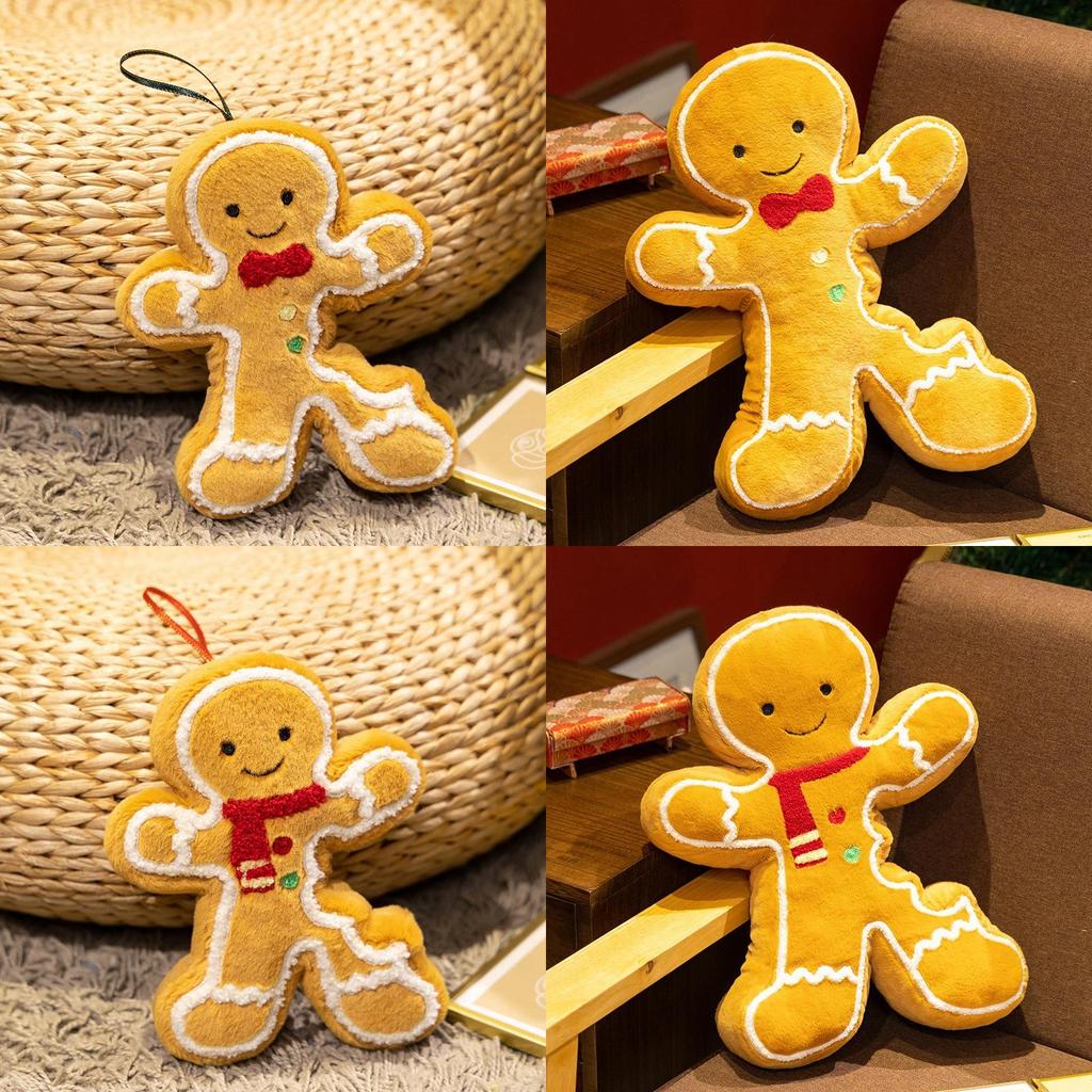 Christmas Gingerbread Man Plush Pillow With Pp Cotton Filling For Holiday Decor Gift Set