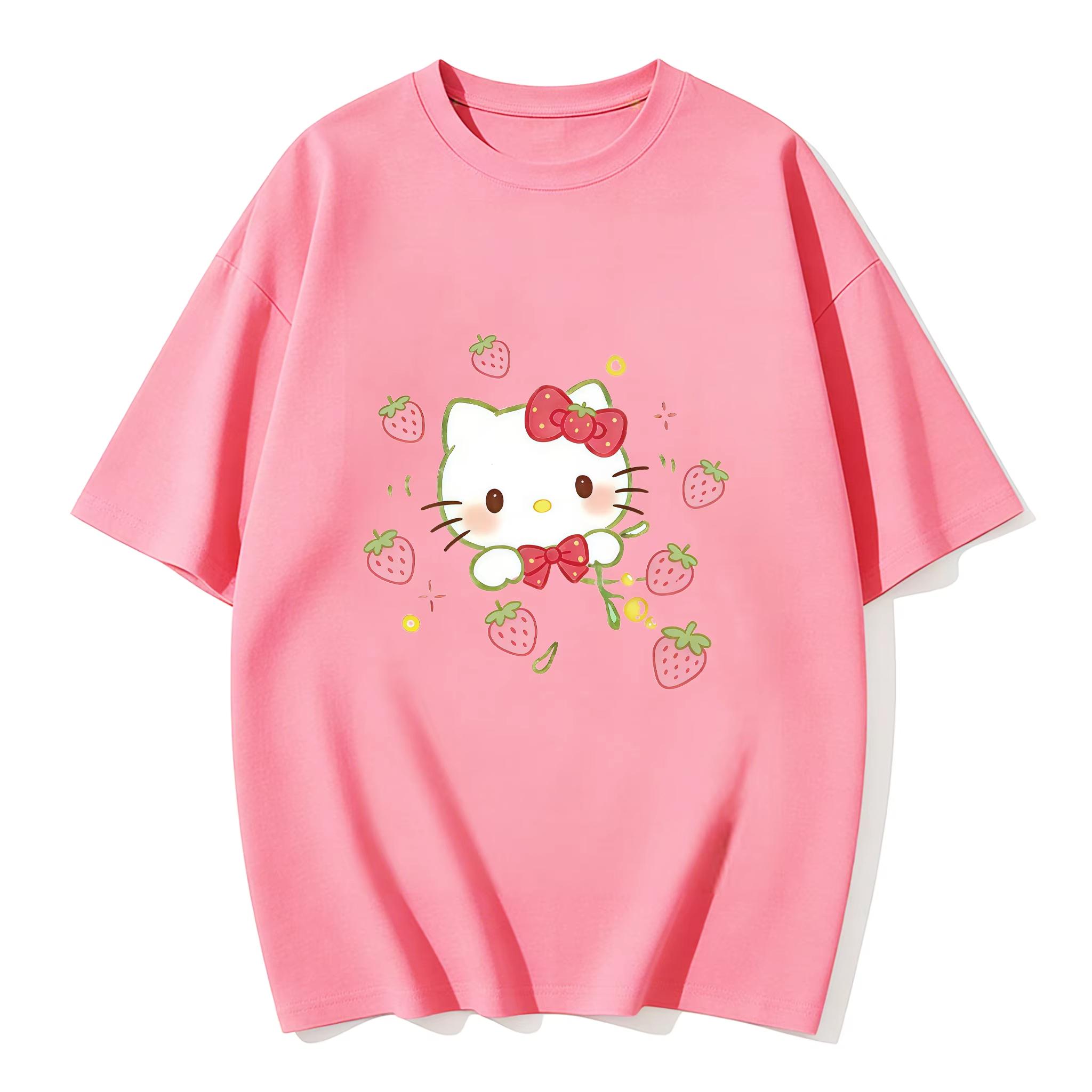 

2026 new Summer HelloKitty Cute Graphic Tee Casual Short Sleeve Cotton Top for Women Girls Kawaii Cartoon Print Streetwear S