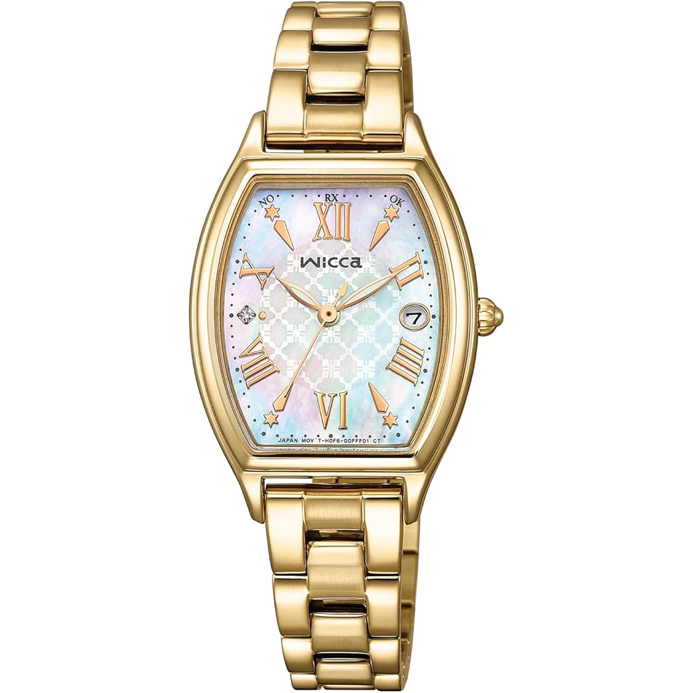 

Citizen Wicca Solar Tech Radio-Controlled Watch Warm Gold White Mother of Pearl Analog Business Gift for Women