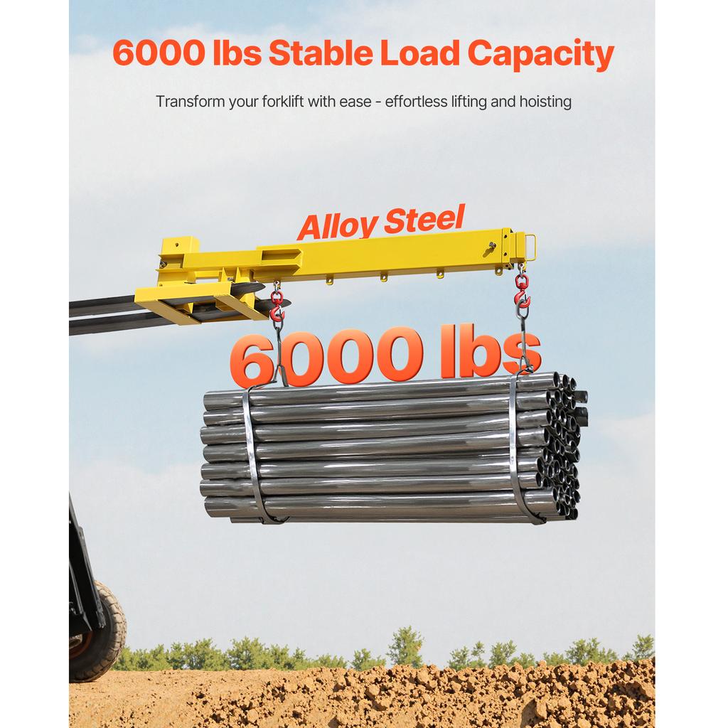 SucceBuy 6000lbs Adjustable Forklift Jib Boom Crane Manual Telescoping Boom Extends Up to 56.1 in Mobile Crane for Warehouse