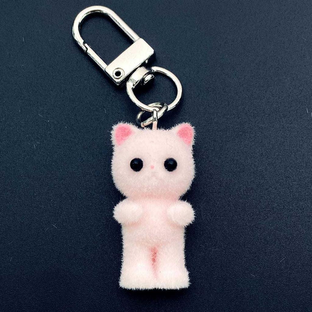 Cute Flocking Three-dimensional Kitten Keychain Cartoon Mini Doll Bag Pendant Keyrings Handmade DIY Keys Chains Gift Accessories