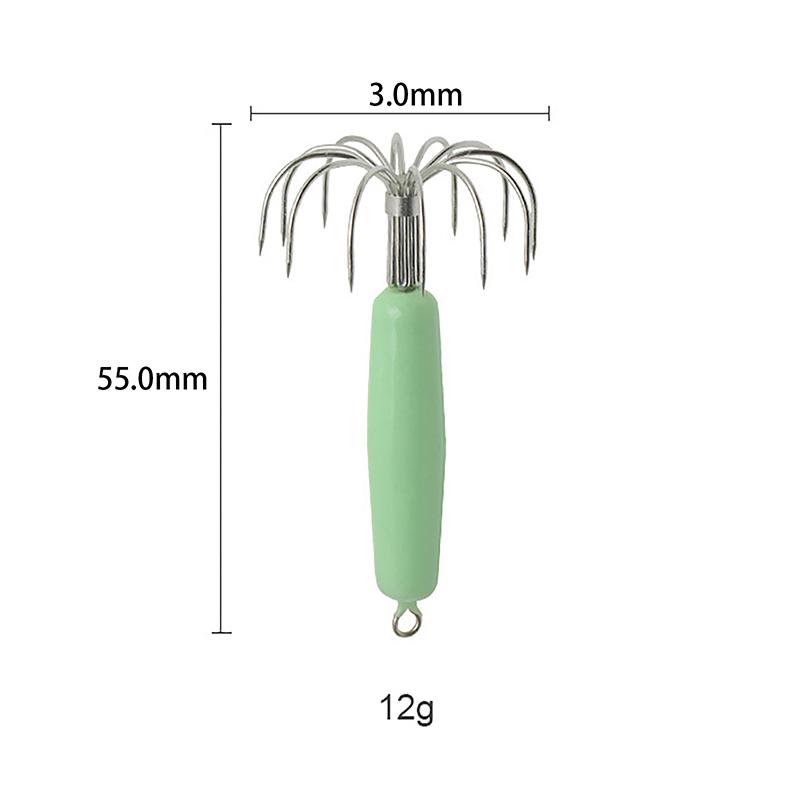 

Крючки для ловли кальмаров, светящиеся в темноте Крючки для парашюта с 12 иглами Мягкие крючки Крючки для ловли осьминогов Крючки для ловли кальмаров 12 grams
