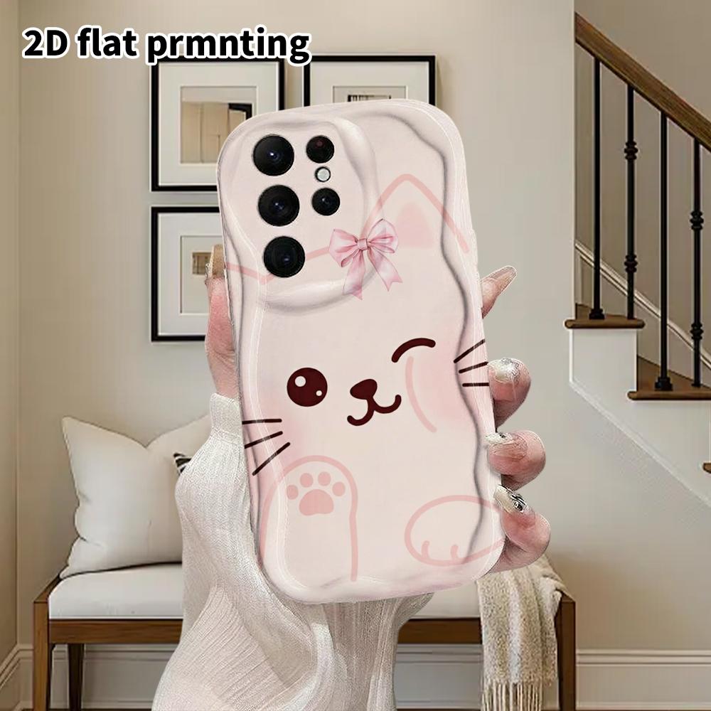 Phone Case: 2D Flat Samsung Galaxy A34 A35 M05 M06 S20 S22 S21 FE Plus 5G Protective Case, Couples Style, Winking Kitten, Christmas and Halloween Gift