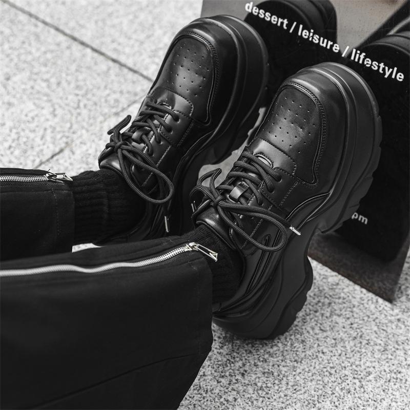 Derby Shoes Men's Shoes Niche British Style Platform Heightened Square Head Retro Leather Shoes Advanced Dad Shoes 54458-J