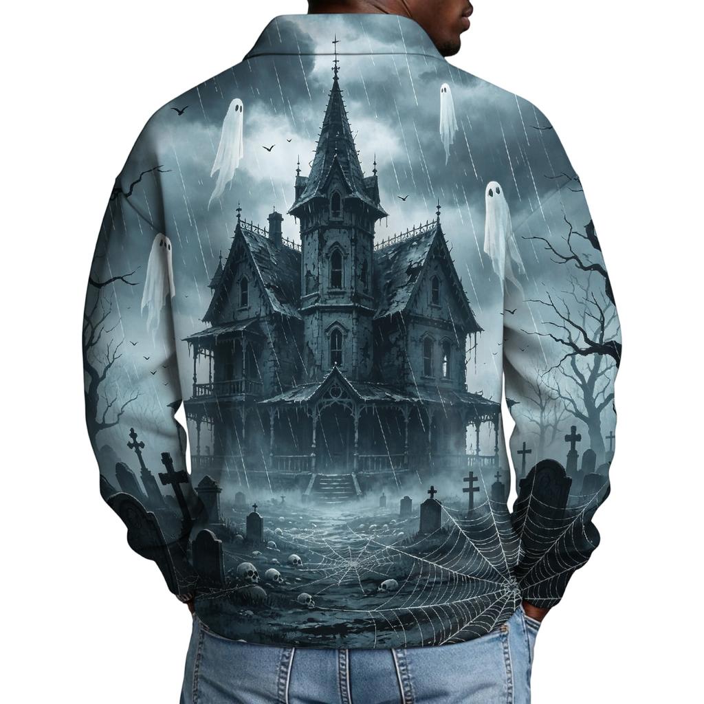 Camisa Masculina de Moda para Halloween com Botões e Manga Longa