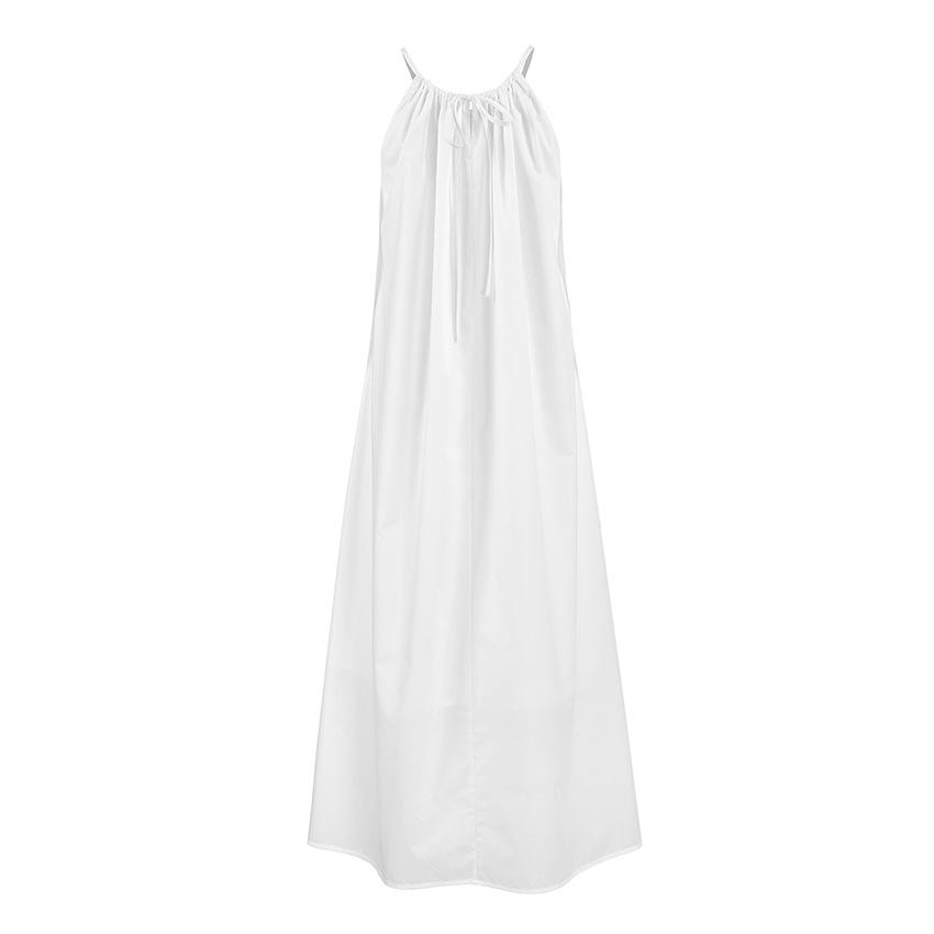 Summer French vacation loose white neck dress women's niche A-shaped skirt long dress women's clothing