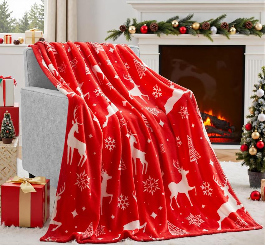 Vianočná deka Vianočné dekorácie Darčeky pre ženy Sherpa Flanel Fleece Zimná sviatočná deka Nadýchaná útulná mäkká Vianoce