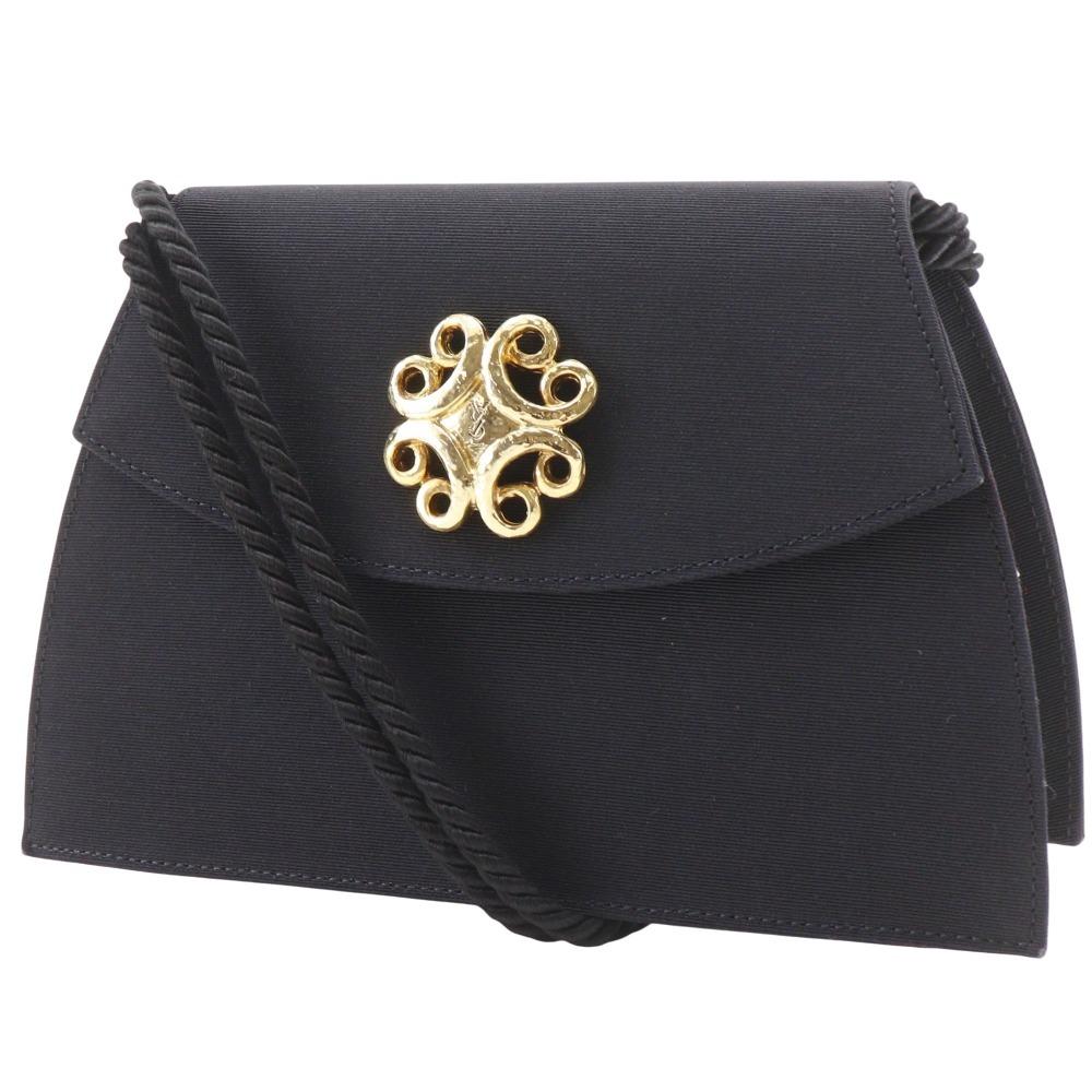 Yves Saint Laurent Party Bag Shoulder Bag 2-way Clutch Black Cotton Women Used