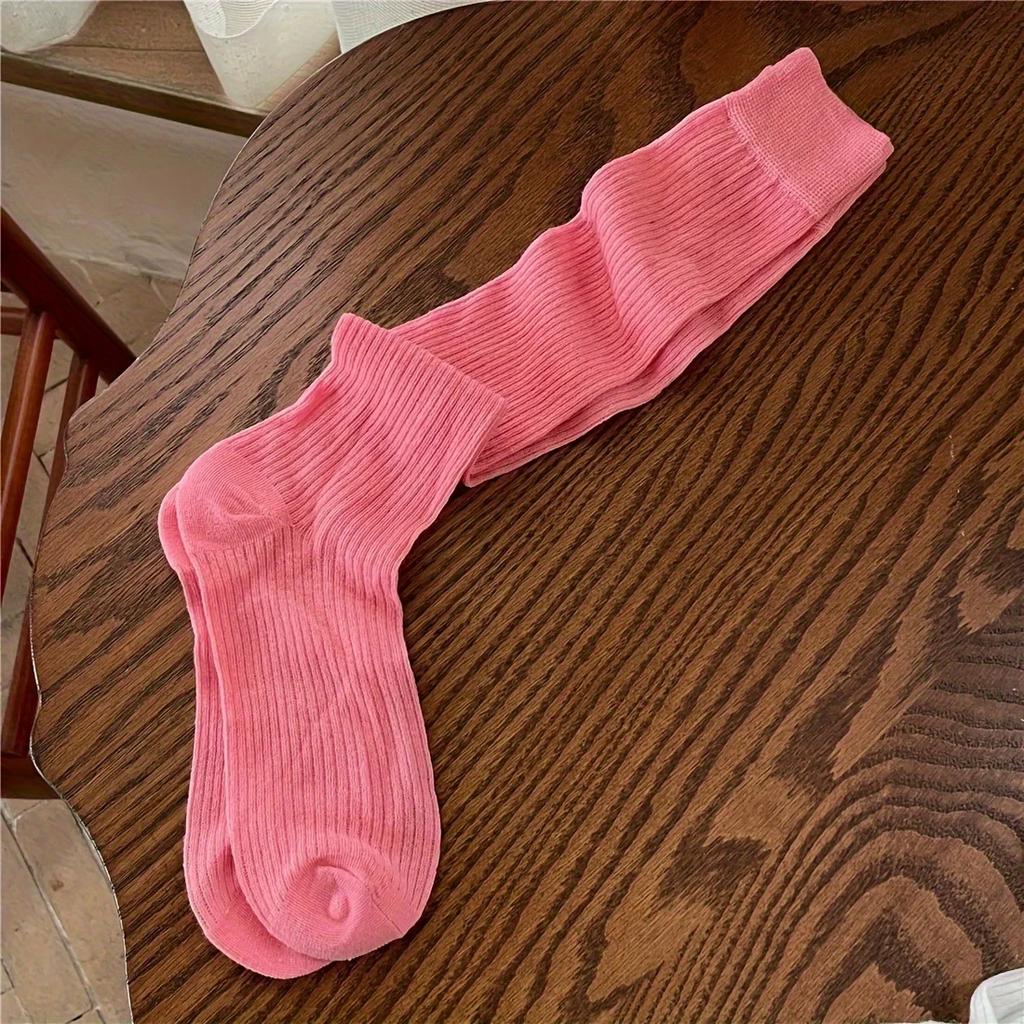 Women Stacking Socks Soild Color Thin Calf Long Socks Summer Autumn Vertical Stripe Stockings Ins Style Korean Y2k Cotton