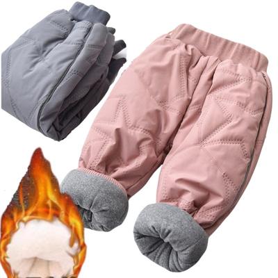 Winter Children's Clothing Kids Thick Cotton Ski Pants Boys Gils Girls Plus Velvet Warm Trousers Toddle Waterproof Outdoor Pants