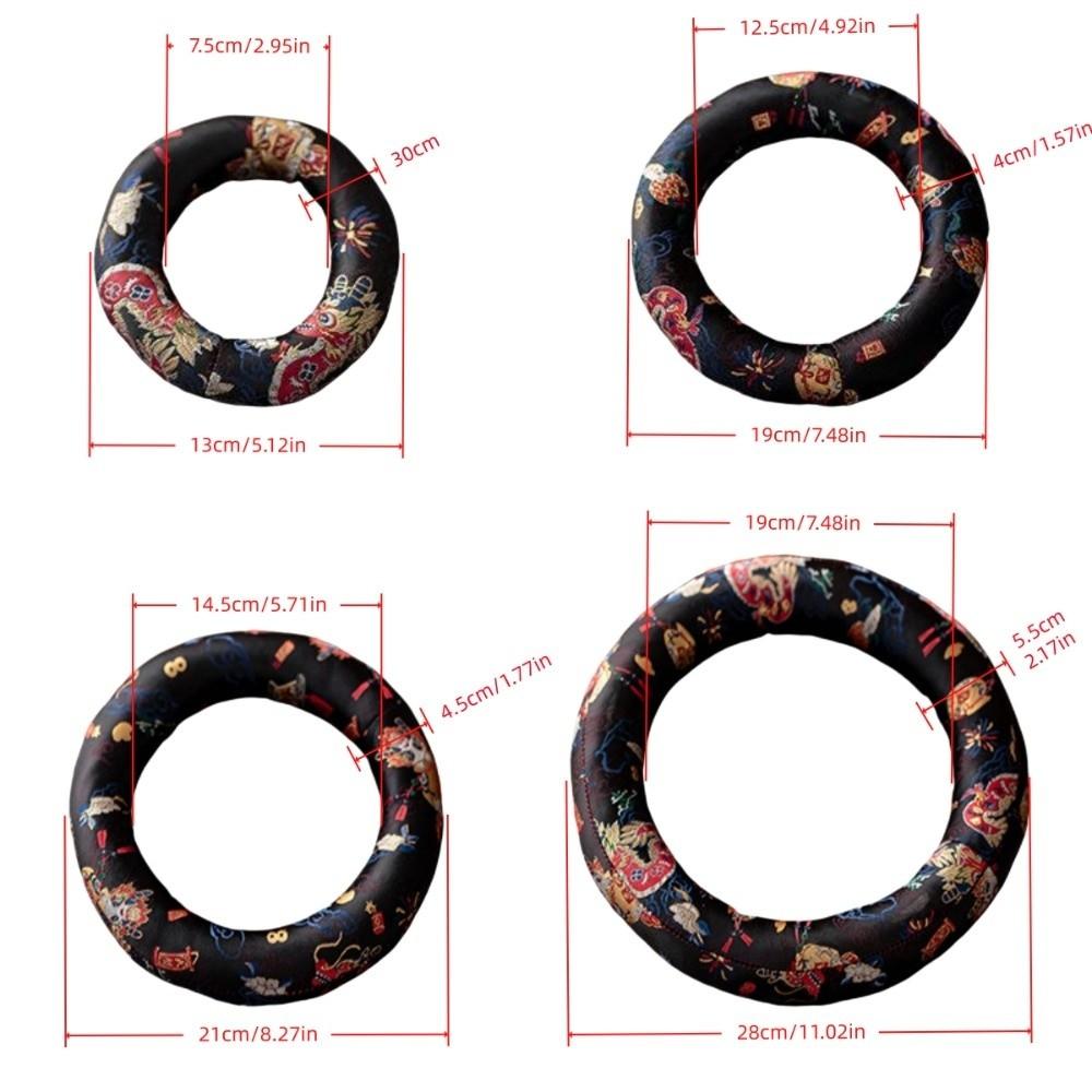 Donut Shape Dragon Design Singing Bowl Mat Nepalese Wooden Fish Coaster Sound Copper Out Mat Yoga