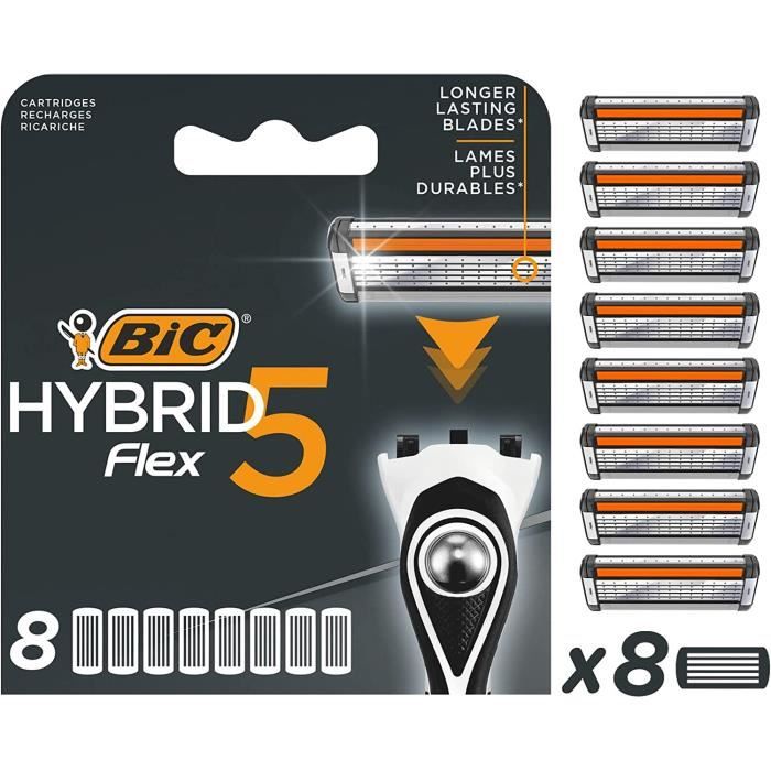 Rasoir - BIC - Hybrid 5 Flex - 5 Lames Mobiles - Nanotech en Titane - Boîte de recharges