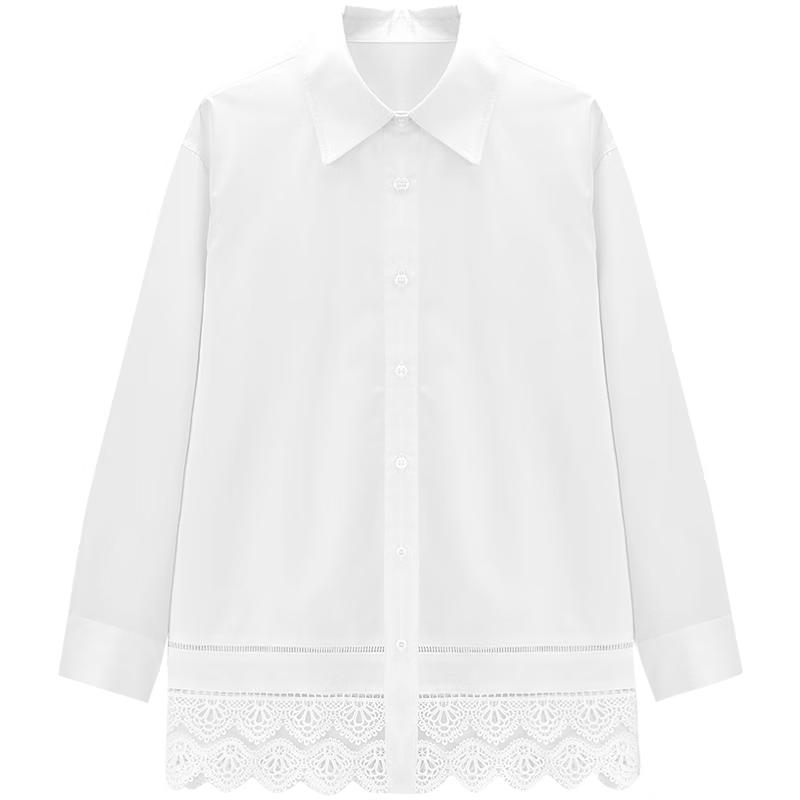 EICHITOO Women s Tencel Lace Spliced White Shirt M