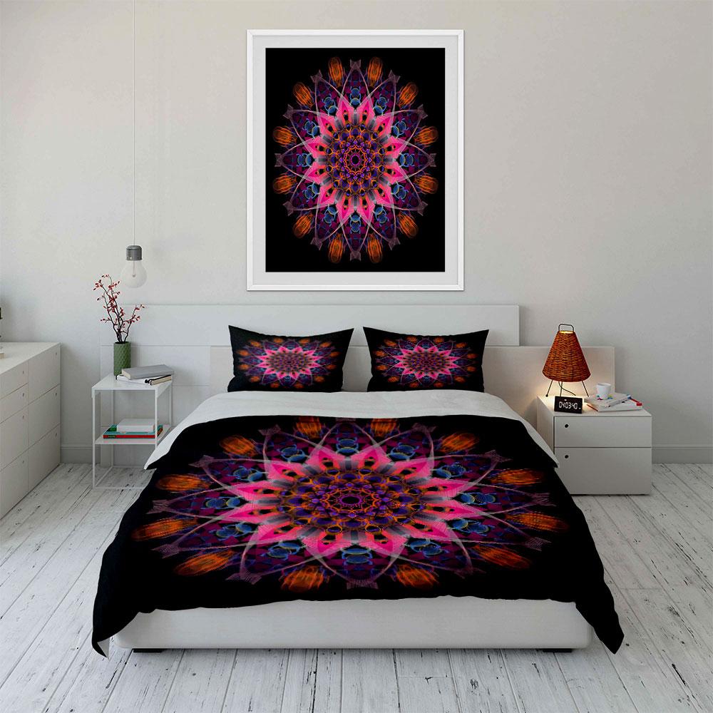Mandala Art Decor Set Bedding Set with 1 Duvet Cover 2 Pillowcases Single Double King Queen, Gift