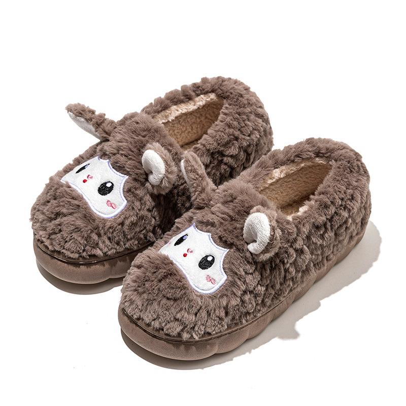 Cartoon embroidered cotton shoes mop autumn and winter leisure indoor home warmth plush household cotton mop bag heel