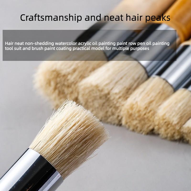 3/6 Pcs Pig Bristle Round Head Hard Hair Hollow Template Brush Set Oil Paint Pier Pen Professional Art Painting Flat Head Brush