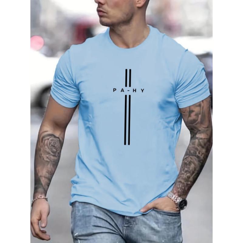 Men's Short Sleeved T-shirt, Round Neck Top, Letter Pattern Print, Comfortable, Casual, Summer, Loose Size