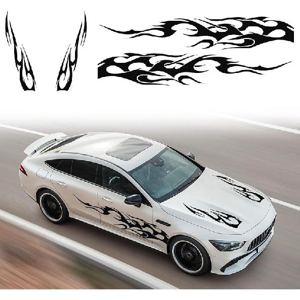 RUIANTE 4 шт. Универсальные гоночные боковые полосы для кузова, наклейки на пороги, полосы для автомобиля, наклейка на капот и бока, декорация дверей, графика с рисунком пламени, виниловая наклейка для чёрный
