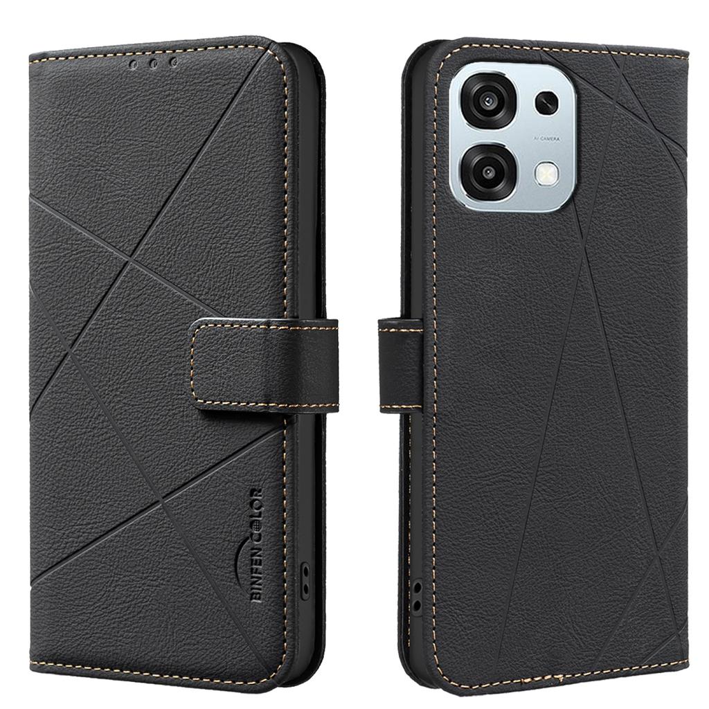 For Oppo A6 Pro 5G Case BINFEN COLOR BF35 Geometry Imprinted Leather Phone Cover RFID Blocking Wallet Stand