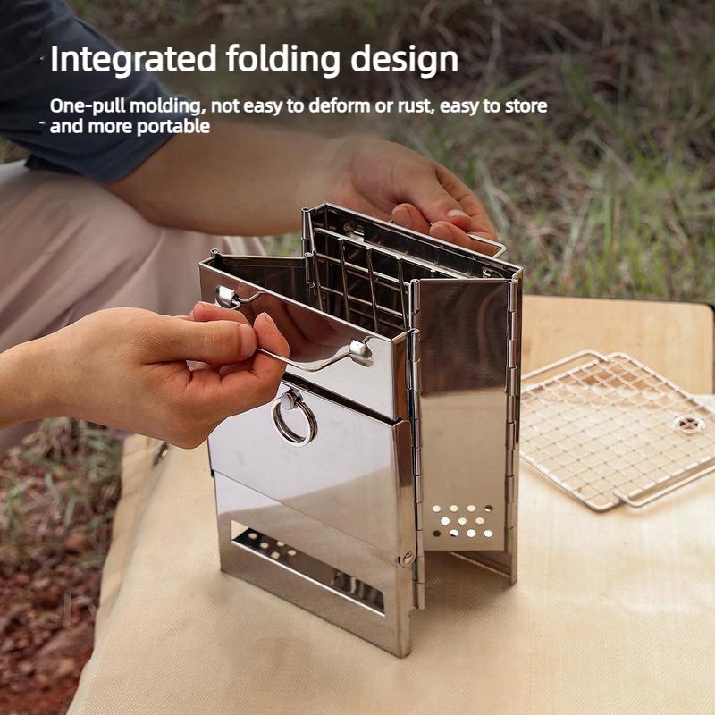 Outdoor camping heating stove,outdoor integrated folding portable storage stove,charcoal firewood stainless steel barbecue grill