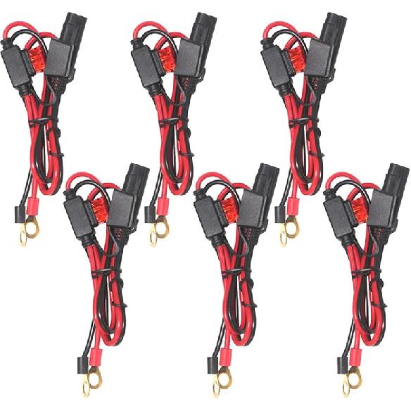 [5 PACK] 2FT Motorcycle Battery Charger Cord, Sae To O Ring Terminal Quick Disconnect Assembly Extension Cable, Sae 2Pin Wire Harness Reverse