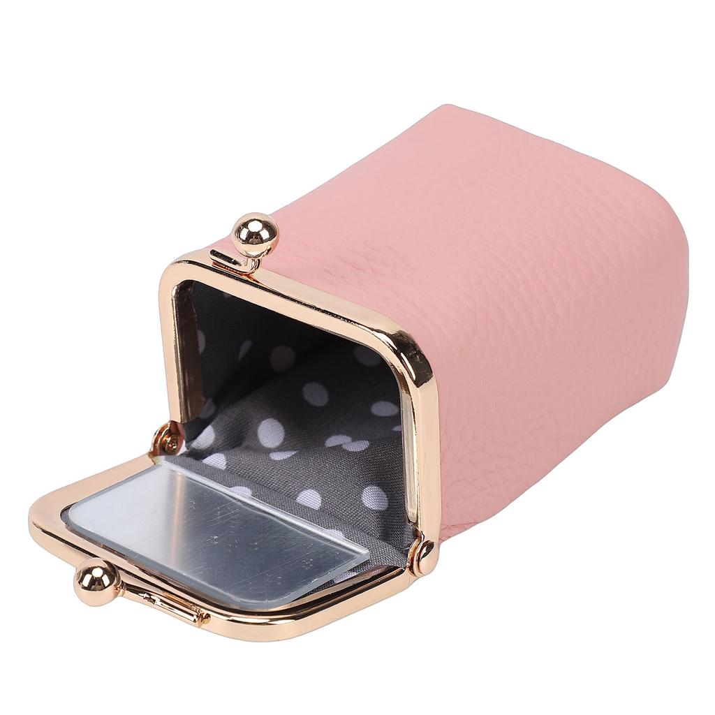 Étui à rouge à lèvres en cuir avec miroir Fermeture métallique Pochette de maquillage Mini étui cosmétique de voyage pour femmes Porte-cartes de crédit Cadeau