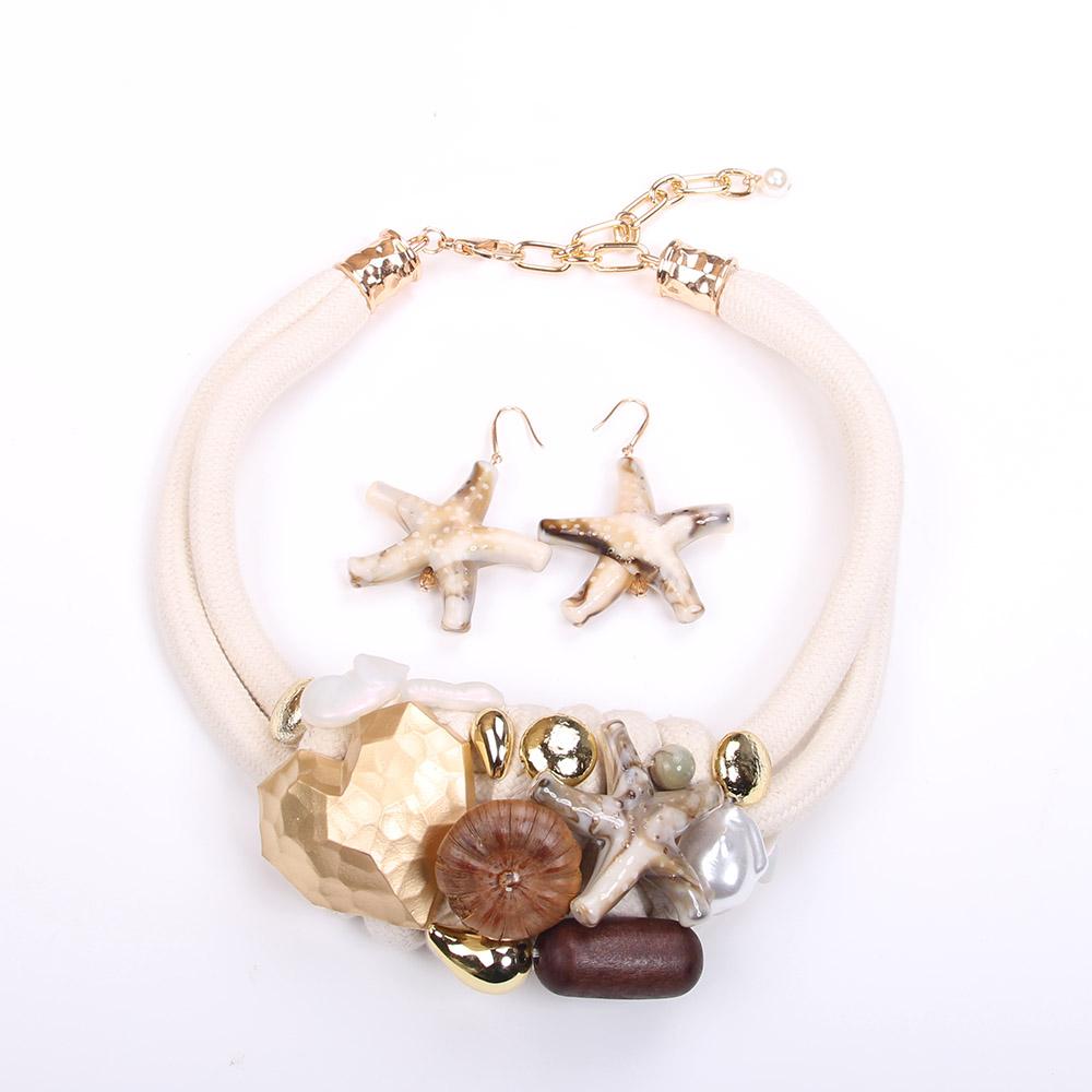 Colar statement com Design de Contas e Estrela-do-mar para Mulheres Joias da Moda para Casamento e Festa