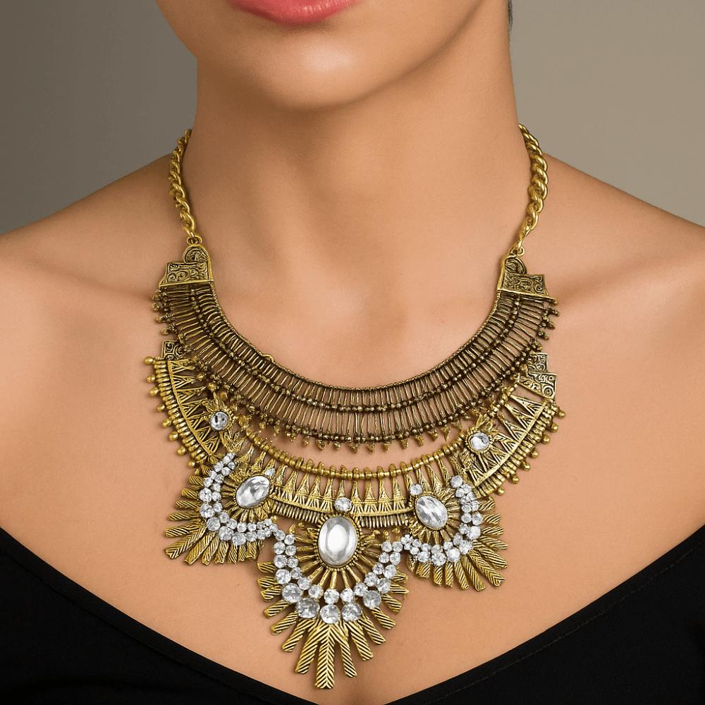Exquisite Rhinestone Exaggerated Necklace Tassel Bohemian Style Necklace  Festival