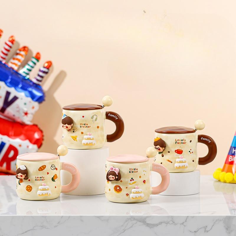 Birthday Gift Mug with Lid Spoon Cup with Good Looks Girl Drinking Water Cup with Ceramics for Breakfast Coffee Cup
