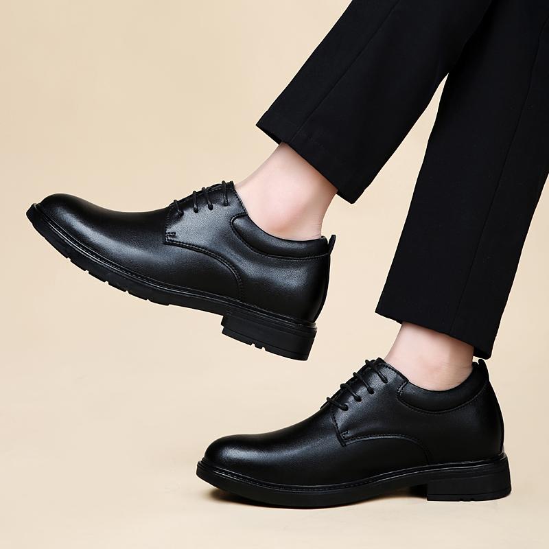 Fashion High End Brand Office Business Dress Shoes Men's Inner Height Shoes Thick Soled Simple Black Men's Genuine Leather Casual Shoes
