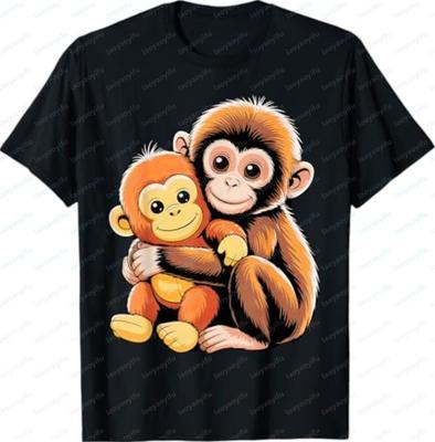 Punch Baby Monkey Tshirt Black Shortsleeved Roundneck Stylish and Casual Funpatterned Top