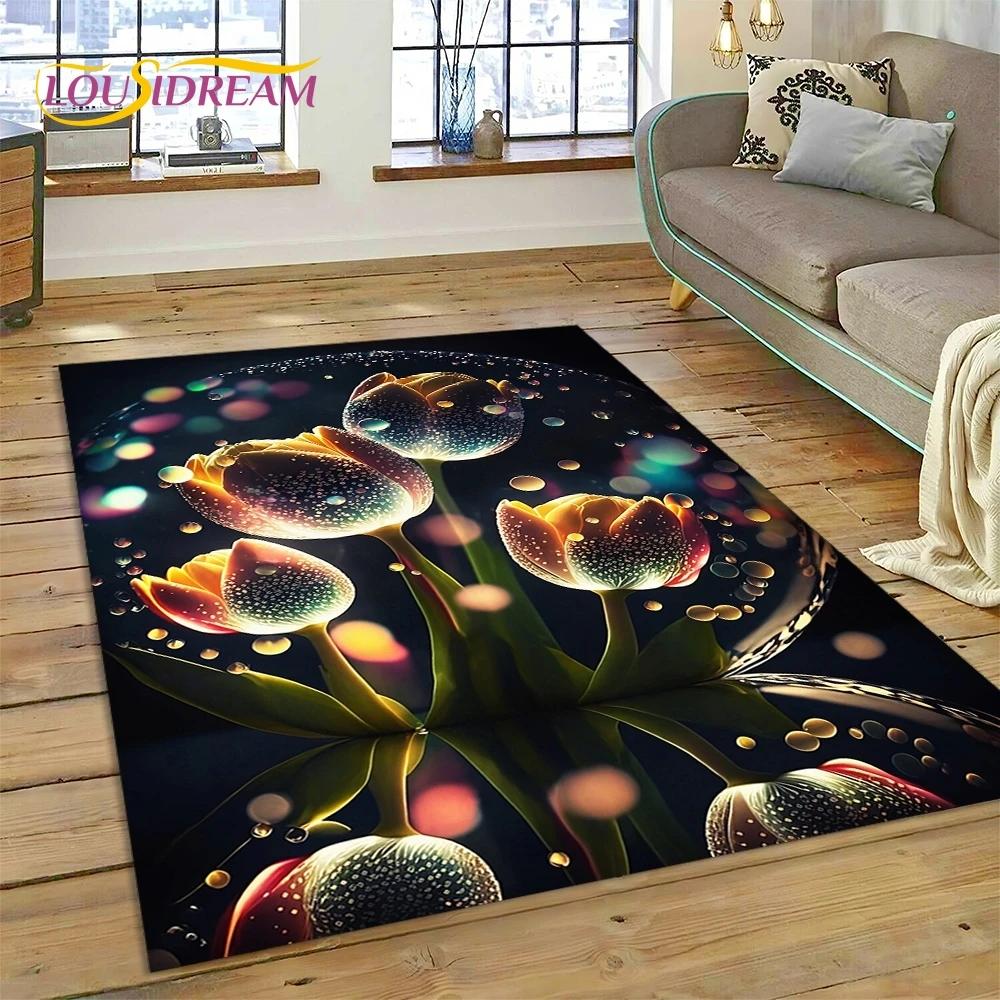 Růžové Květiny Severská Láska Romantický Koberec Kobereček do Ložnice Obývacího Pokoje Domácí Dekorace na Pohovku, Dětská Hra Velká Dekorativní Podložka na Podlahu