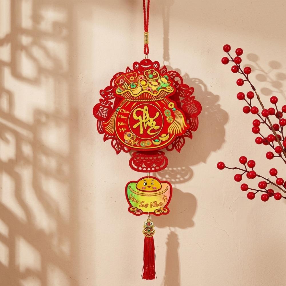 Traditional 2027 New Year Fu Ornament Fortune Bag God of Wealth Tassel Charm  Office Decoration