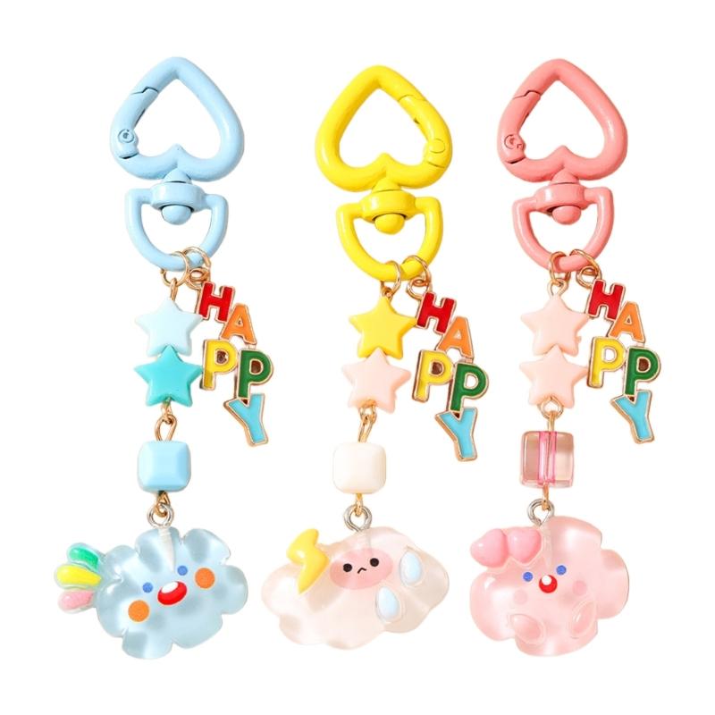 Adorable Cloud Star Beaded Keychain Bag Charm Resin Metal Accessory Bags Pendant for Keys or Purse Decoration